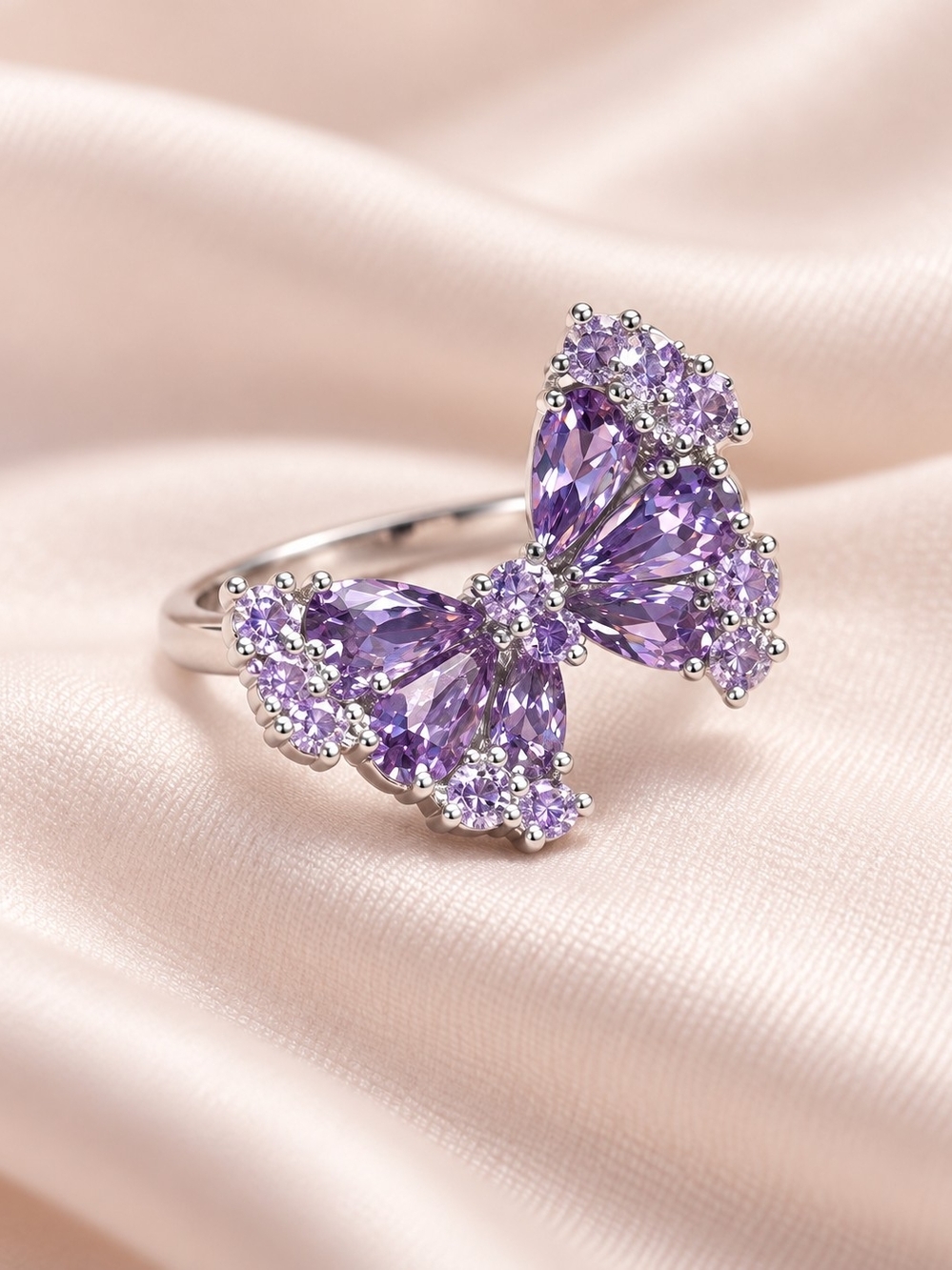 14k. Gold Laminated Elegant Purple Butterfly Crystal Ring - Women Jewelry